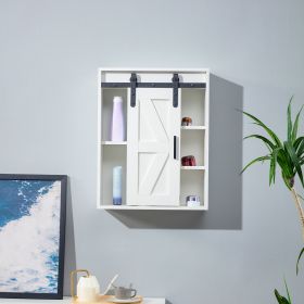 Wood wall-mounted storage cabinet; 5-layer toilet bathroom storage cabinet; multifunctional cabinet with adjustable door; white