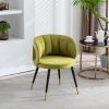 Olive Green Velvet lounge chair, black metal feet, unique back design, suitable for office, living room, bedroom