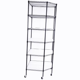 6-Layer Plastic Coated Polygonal Corner Shelf with 2" PP Wheels 680*680*1800 Black