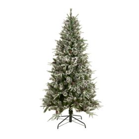 Best choice 6-foot pre illuminated pre decorated spruce hinge artificial hybrid PE/PVC Christmas tree with 1273 tips, 29 pine cones, 240 lights, and m