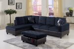 Dark Blue And Brown Color Lint And PVC 3-Piece Couch Living Room Sofa Set A