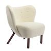 Modern Accent Chair Lambskin Sherpa Wingback Tufted Side Chair with Solid Wood Legs for Living Room Bedroom, Cream