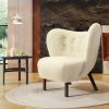 Modern Accent Chair Lambskin Sherpa Wingback Tufted Side Chair with Solid Wood Legs for Living Room Bedroom, Cream