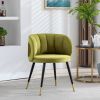 Olive Green Velvet lounge chair, black metal feet, unique back design, suitable for office, living room, bedroom