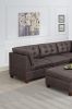 Living Room Furniture Tufted Corner Wedge Dark Brown Breathable Leatherette 1pc Cushion Wedge Sofa Wooden Legs