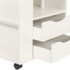 Height Adjustable Overbed End Table Wooden Nightstand with Swivel Top, Storage Drawers, Wheels and Open Shelf,(White)