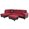 Red Flannel And PVC 3-Piece Couch Living Room Sofa Set A