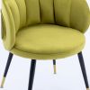 Olive Green Velvet lounge chair, black metal feet, unique back design, suitable for office, living room, bedroom