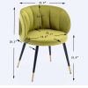 Olive Green Velvet lounge chair, black metal feet, unique back design, suitable for office, living room, bedroom