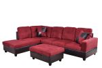 Red Flannel And PVC 3-Piece Couch Living Room Sofa Set A