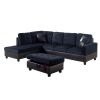 Dark Blue And Brown Color Lint And PVC 3-Piece Couch Living Room Sofa Set A