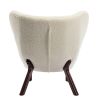 Modern Accent Chair Lambskin Sherpa Wingback Tufted Side Chair with Solid Wood Legs for Living Room Bedroom, Cream