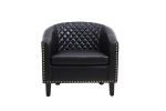 COOLMORE accent Barrel chair living room chair with nailheads and solid wood legs Black pu leather