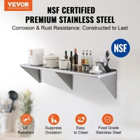 VEVOR 18" x 72" Stainless Steel Shelf, Wall Mounted Floating Shelving with Brackets, 500 lbs Load Capacity Commercial Shelves, Heavy Duty Storage Rack (size: 18 x 72 inch)