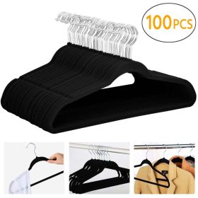 Non Slip Velvet Clothing Hangers, 100 Pack (Color: Black)