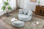 Orisfur. 360¬∞ Swivel Accent Barrel Chair with Storage Ottoman & 4 Pillows, Modern Linen Leisure Chair Round Accent for Living Room